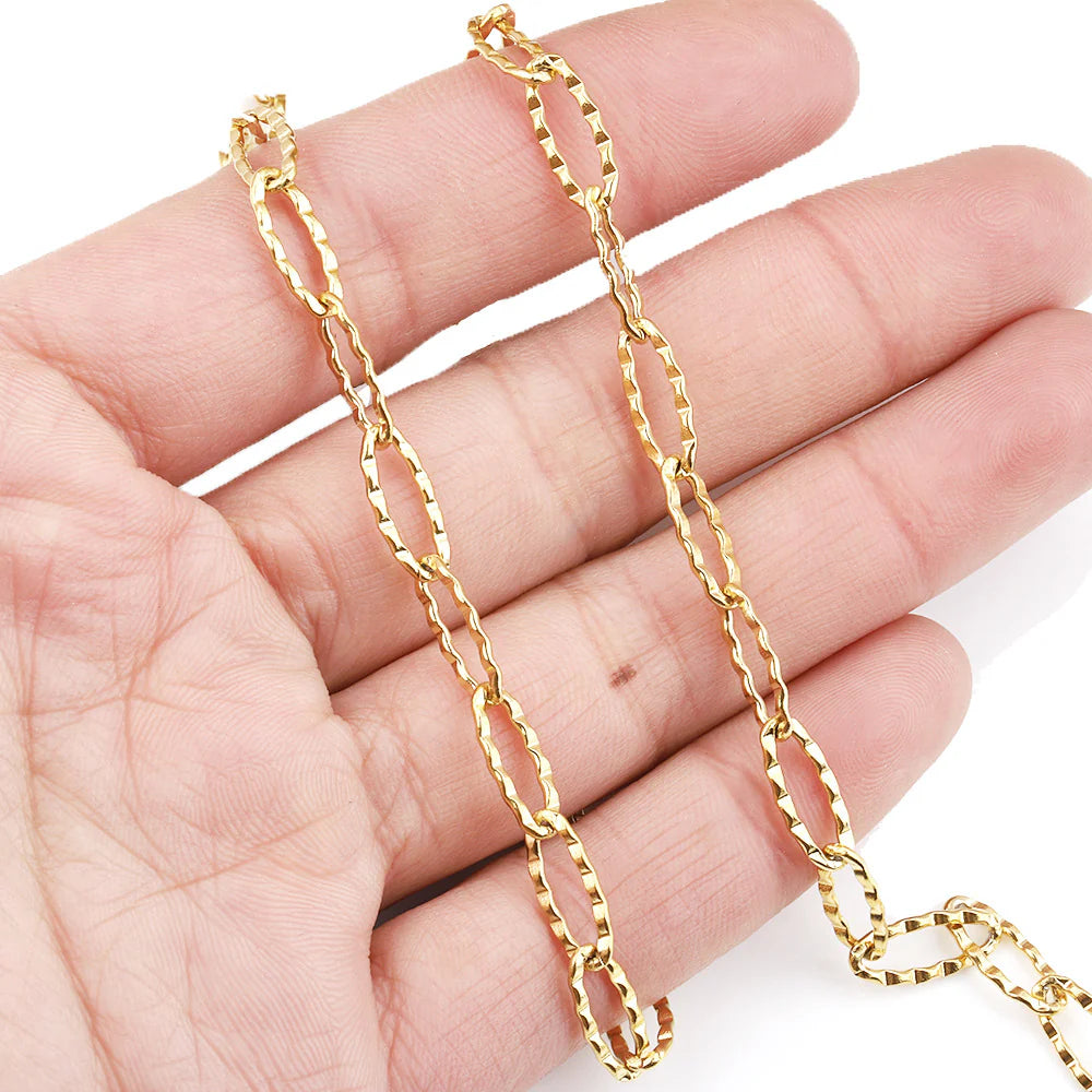 WG1055  Squashed ripple oval chain-Vacuum Plating Waterproof Stainless steel diy chain