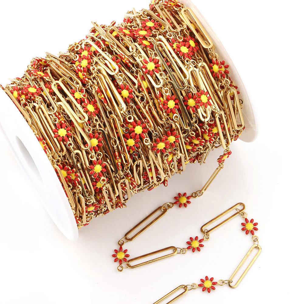 WG1056  Daisy Enamel Chain-Vacuum Plating Waterproof Stainless steel diy chain