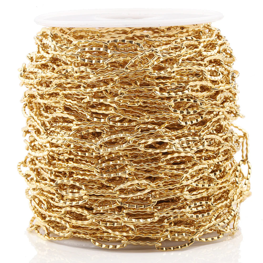 WG1055  Squashed ripple oval chain-Vacuum Plating Waterproof Stainless steel diy chain