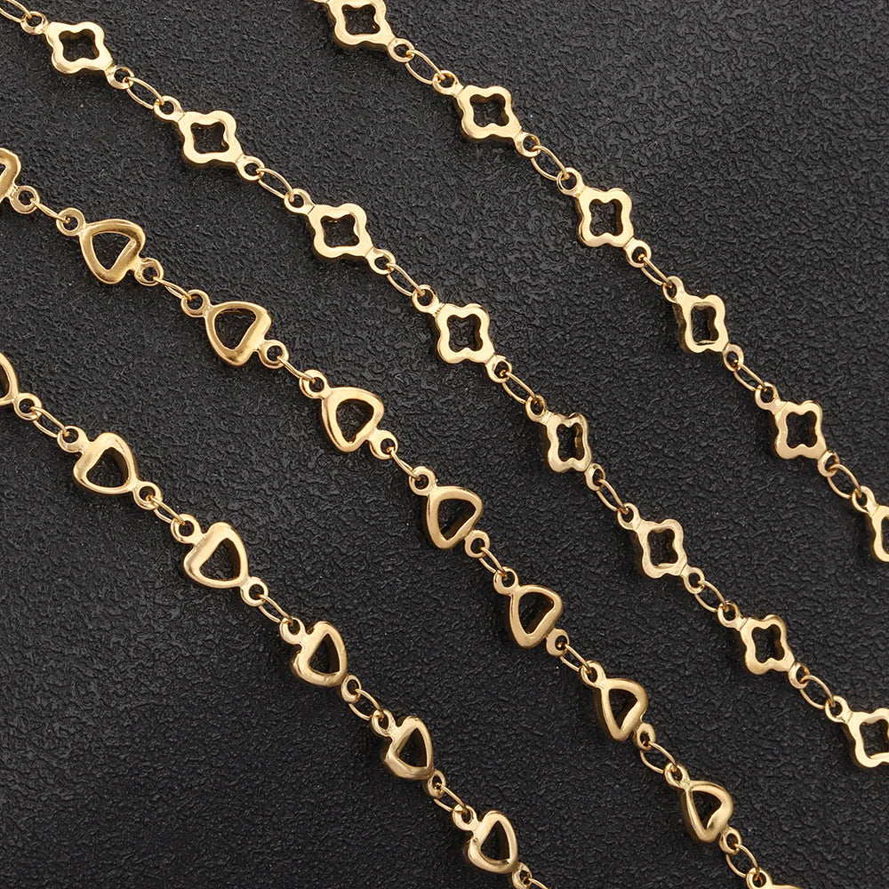 WG1054 Heart and Clover Chain-Stainless Steel Bulk Chain for DIY