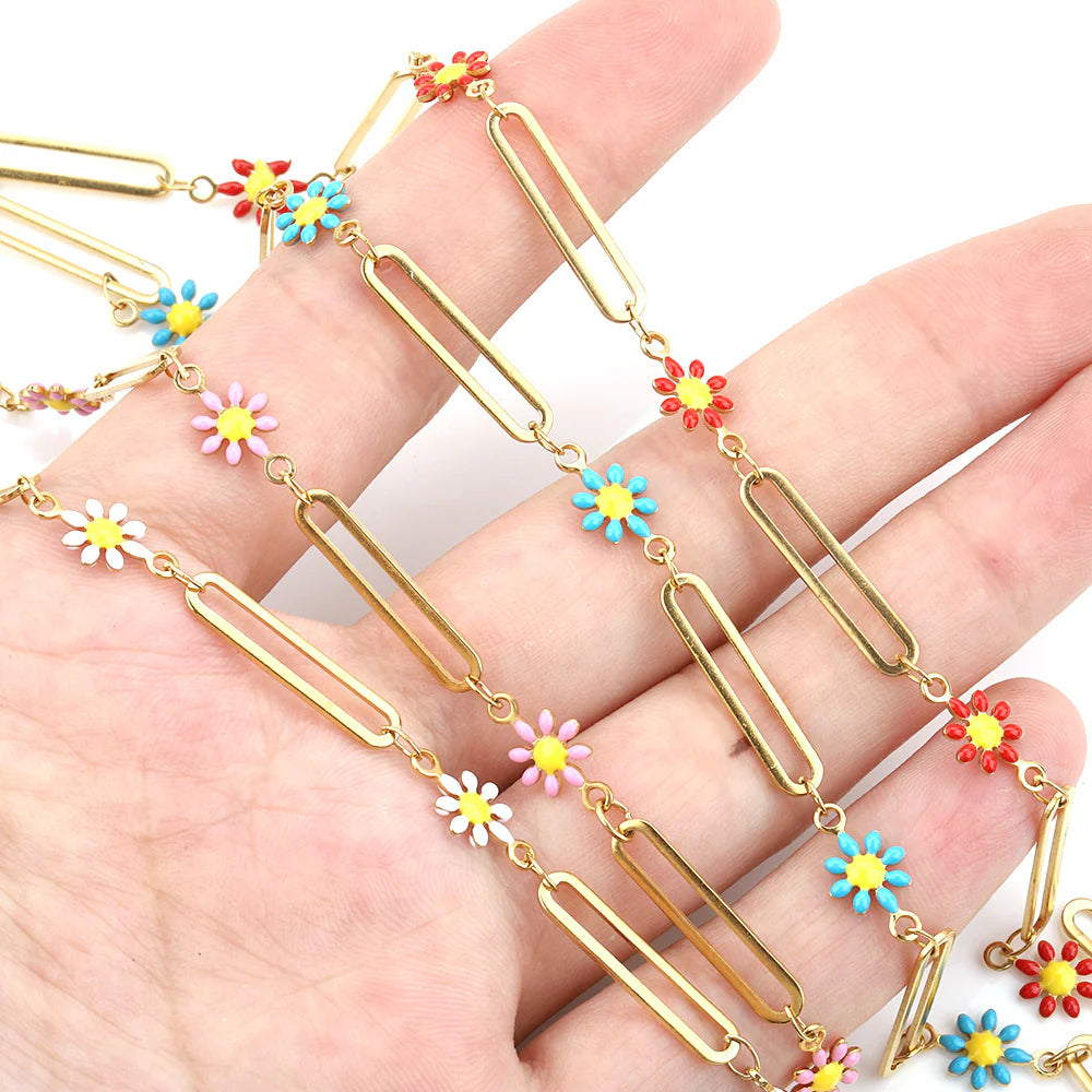WG1056  Daisy Enamel Chain-Vacuum Plating Waterproof Stainless steel diy chain