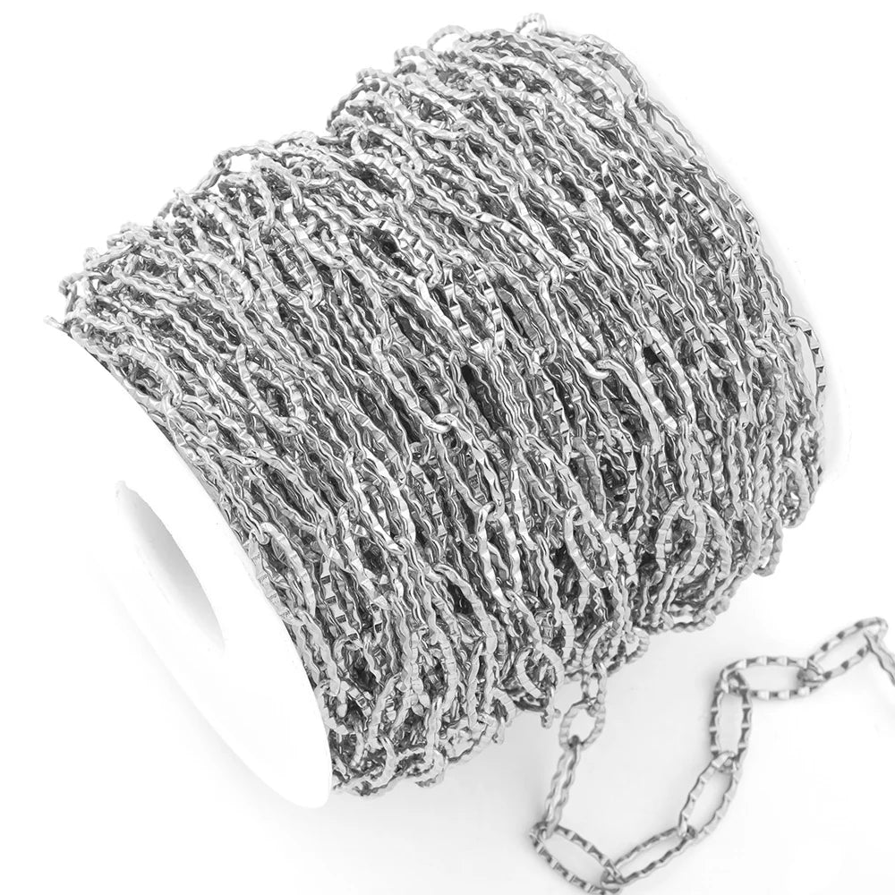 WG1055  Squashed ripple oval chain-Vacuum Plating Waterproof Stainless steel diy chain