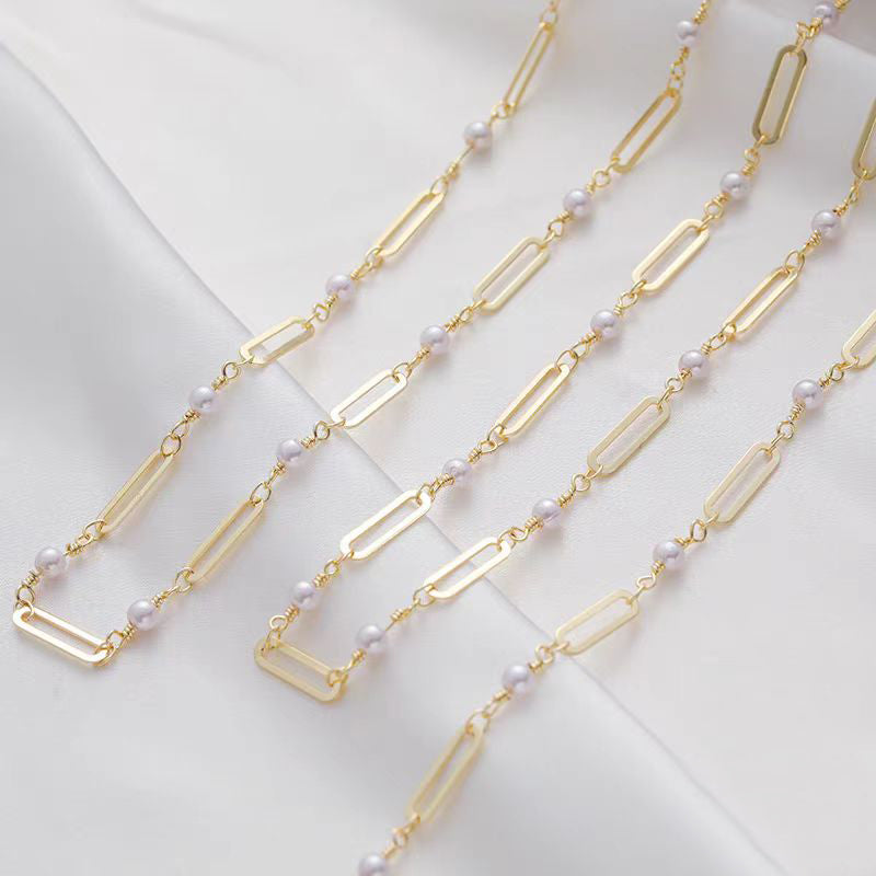 [WG1168] 1M 14k gold plated rectangular & pearl chain  for jewelry diy