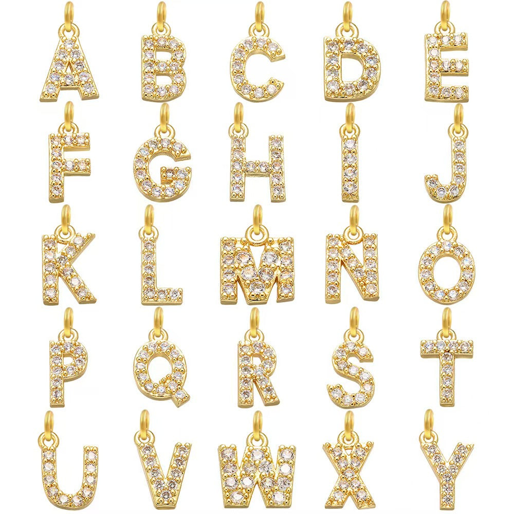 [WG1159] Letter spacer charm pendant with white zircon silver or gold for jewelry diy
