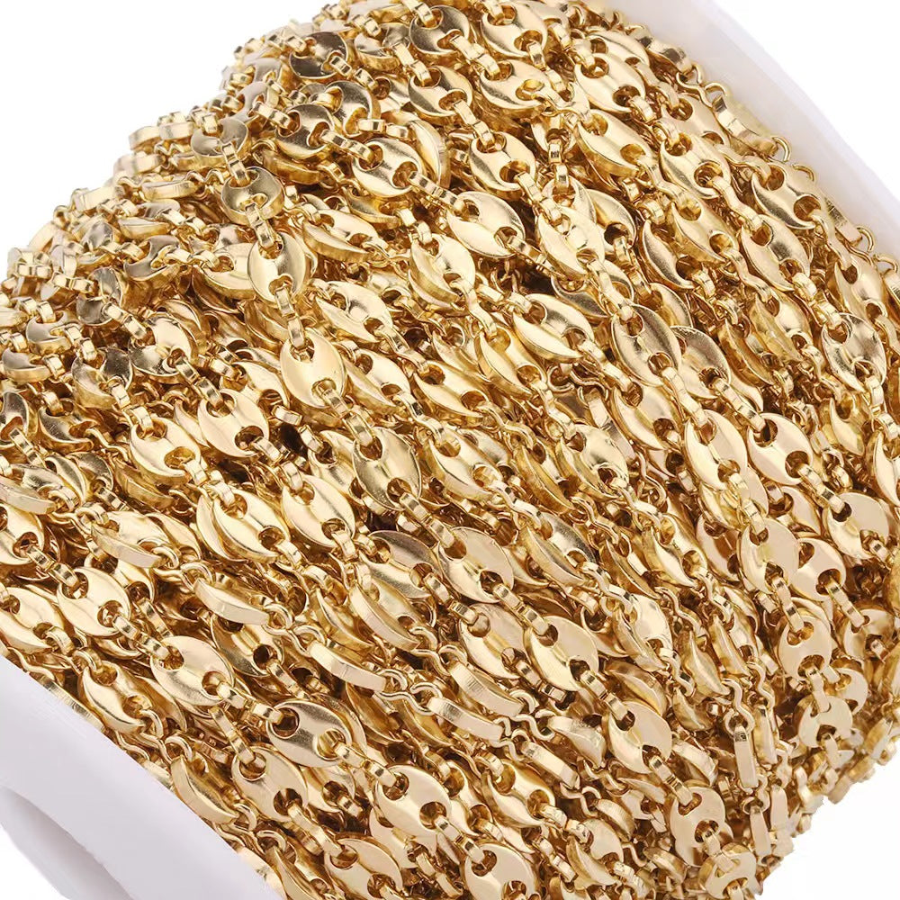 WG1013  Coffee bean chain-Vacuum Plating Waterproof Stainless steel diy chain