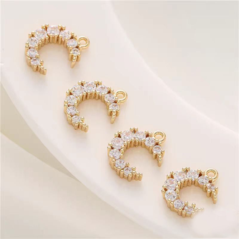 [WG1152] 1pcs Moon spacer charm pendant with white zircon