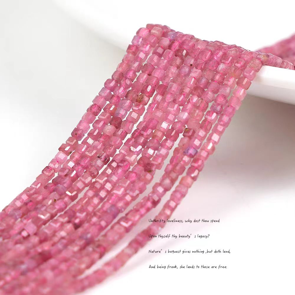 [WG1109] 2*2mm Natural Pink Toumaline Square shap 1 string for Jewelry diy