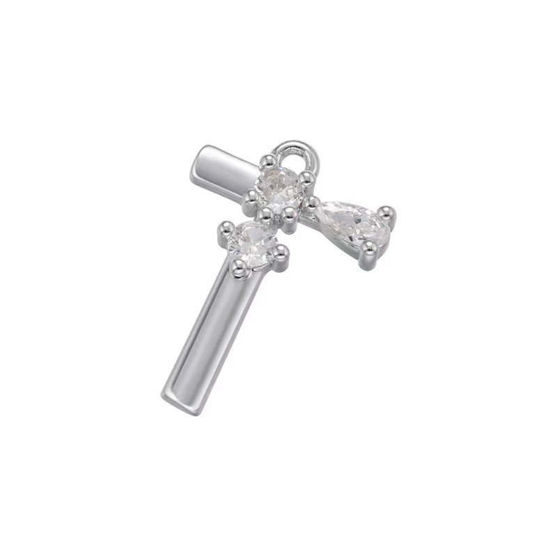 [WG1158] Letter spacer charm pendant with white zircon for jewelry diy