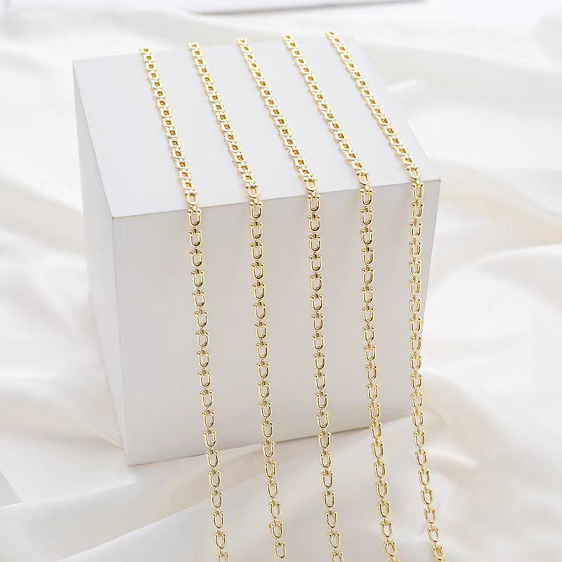 [WG1139] 1M 14k Gold Plated U style Chain-Vacuum Plating Waterproof Jewelry DIY Chain-