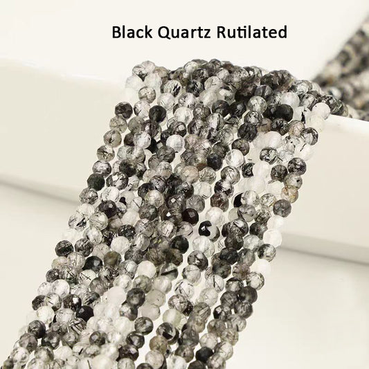 [WG1104] Natural Black Quartz Rutiliated facted 1 string for Jewelry diy