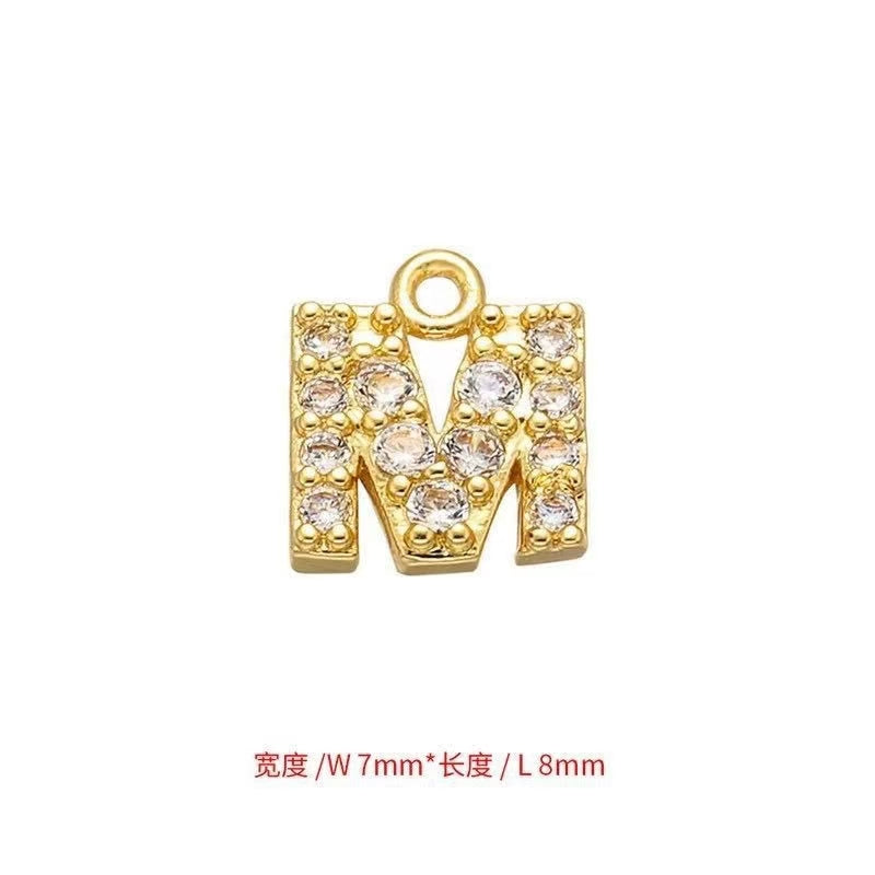 [WG1159] Letter spacer charm pendant with white zircon silver or gold for jewelry diy