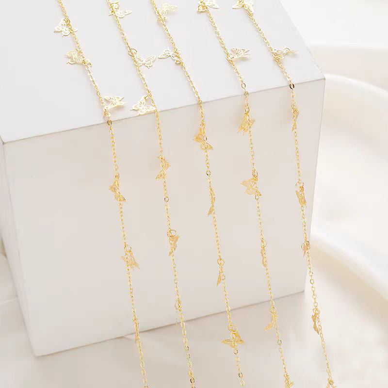 [WG1141] 1M 14K Gold Plated O Chain with butterfly-Vacuum Plating waterproof Jewelry DIY Chain