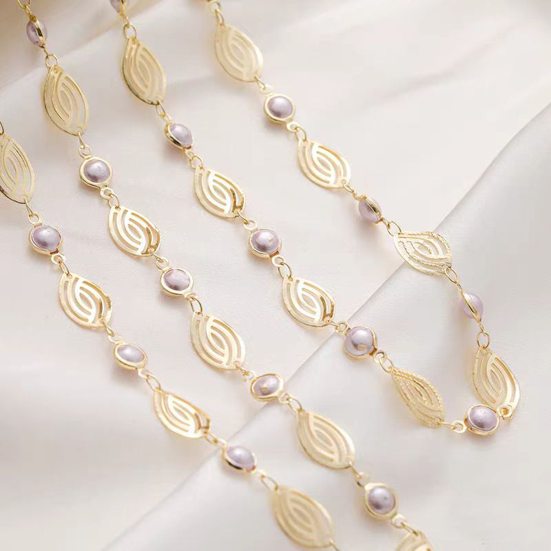 [WG1142] 1M Leaf and pearl Chain-Vacuum Plating waterproof Jewelry DIY Chain