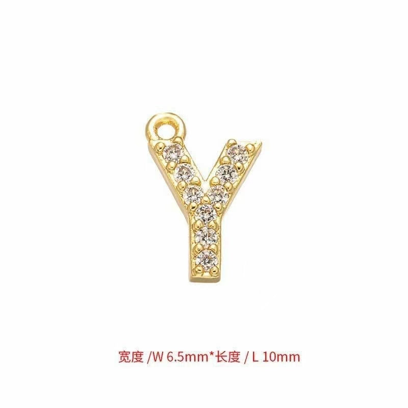 [WG1159] Letter spacer charm pendant with white zircon silver or gold for jewelry diy