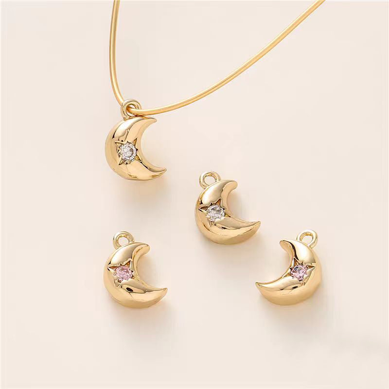 [WG1150] 1pcs/pack Moon Spacer Charm Pendant with white zircon or pink zircon