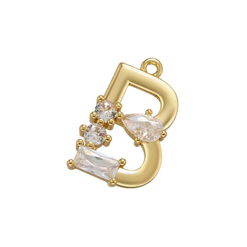[WG1158] Letter spacer charm pendant with white zircon for jewelry diy