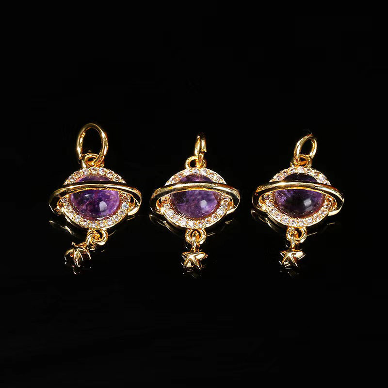 WG1072  Natural Amethyst Planet Pendant-diy charms