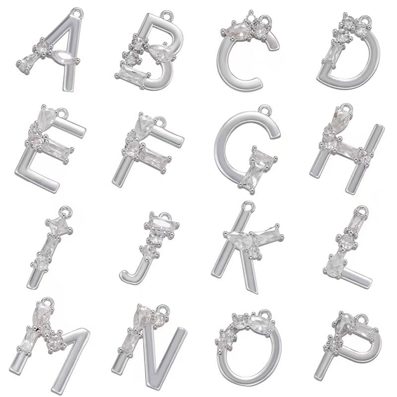 [WG1158] Letter spacer charm pendant with white zircon for jewelry diy