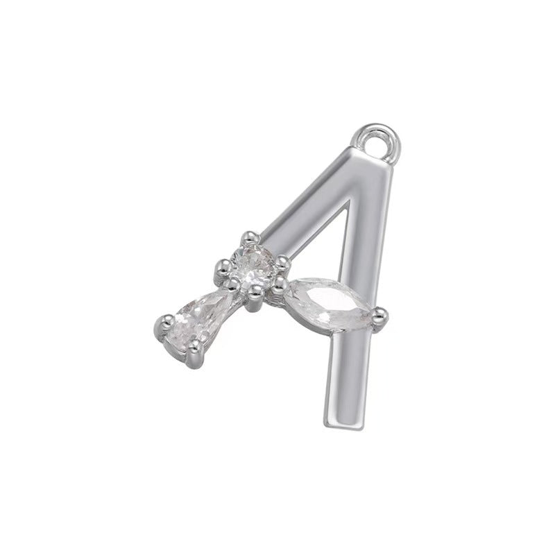 [WG1158] Letter spacer charm pendant with white zircon for jewelry diy