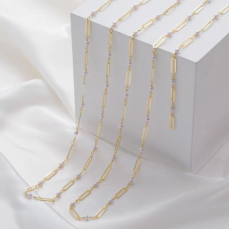 [WG1168] 1M 14k gold plated rectangular & pearl chain  for jewelry diy