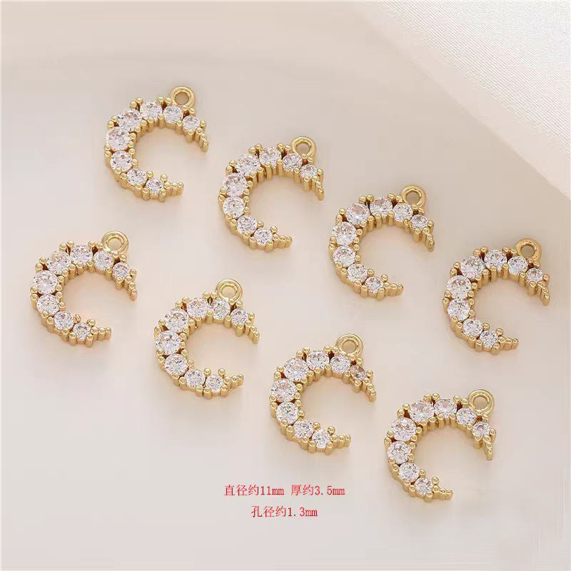 [WG1152] 1pcs Moon spacer charm pendant with white zircon