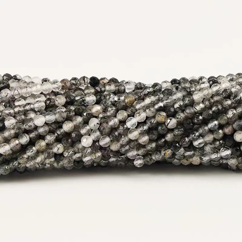 [WG1104] Natural Black Quartz Rutiliated facted 1 string for Jewelry diy