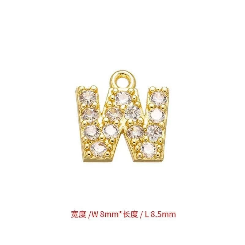 [WG1159] Letter spacer charm pendant with white zircon silver or gold for jewelry diy