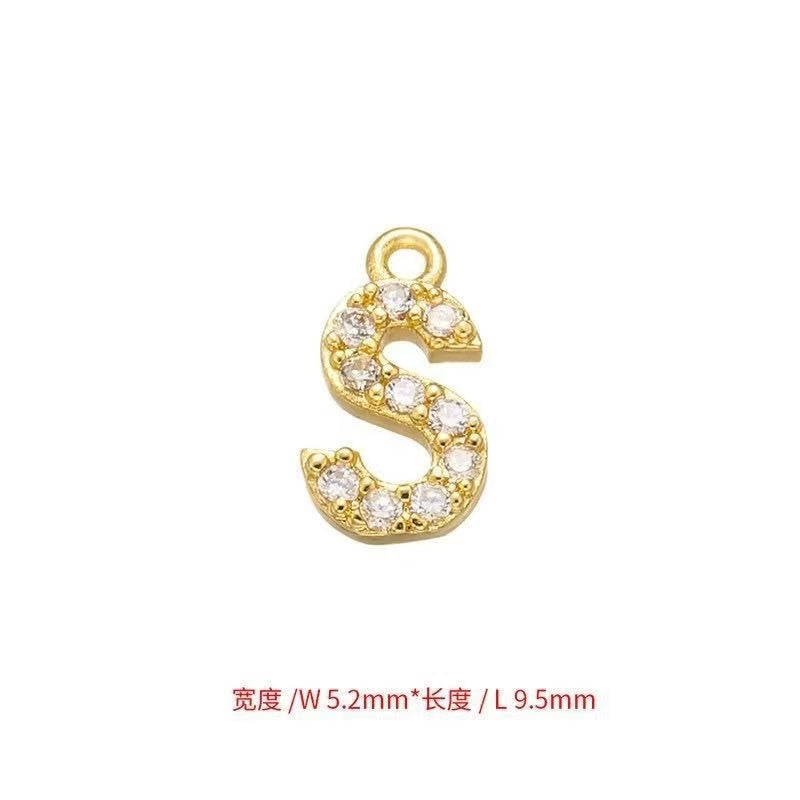 [WG1159] Letter spacer charm pendant with white zircon silver or gold for jewelry diy