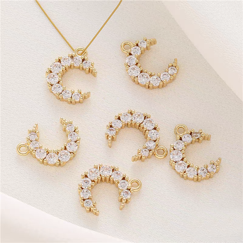 [WG1152] 1pcs Moon spacer charm pendant with white zircon