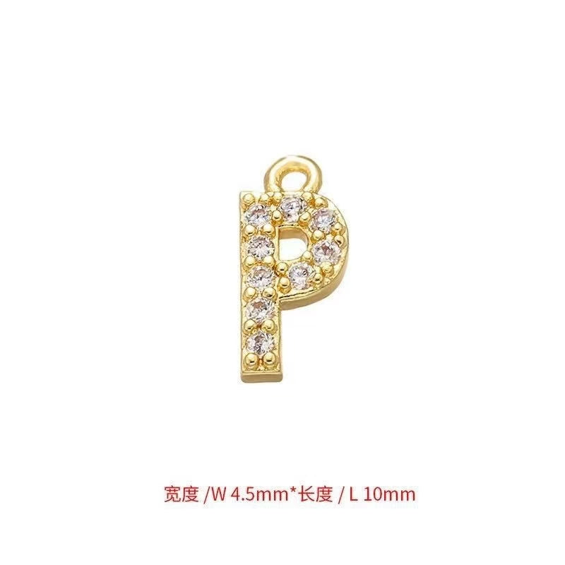[WG1159] Letter spacer charm pendant with white zircon silver or gold for jewelry diy