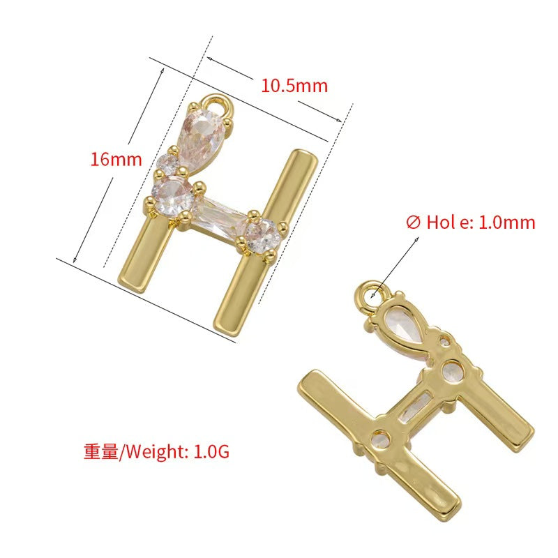 [WG1158] Letter spacer charm pendant with white zircon for jewelry diy
