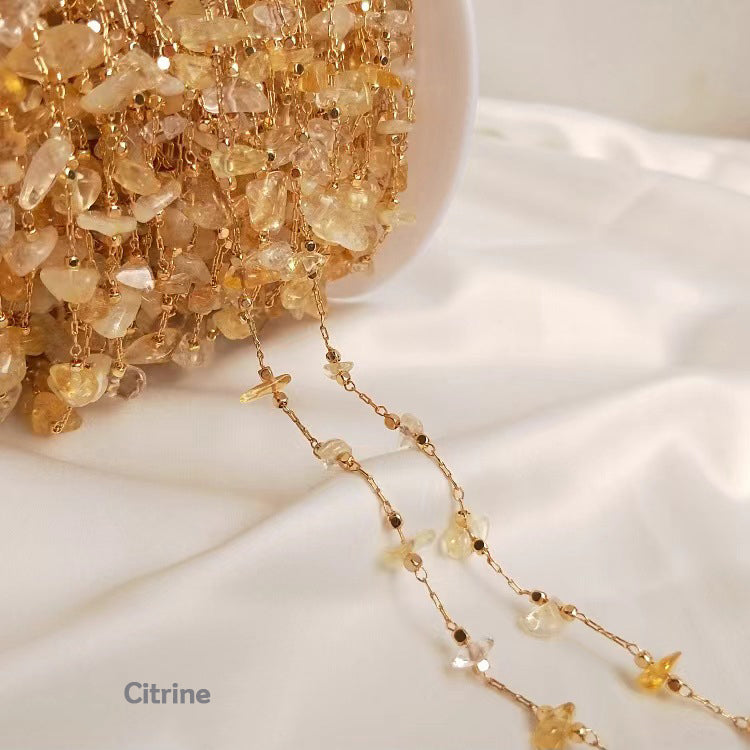 WG1004  Natural Crystal chips and 14K Gold plated Handmade diy Chain