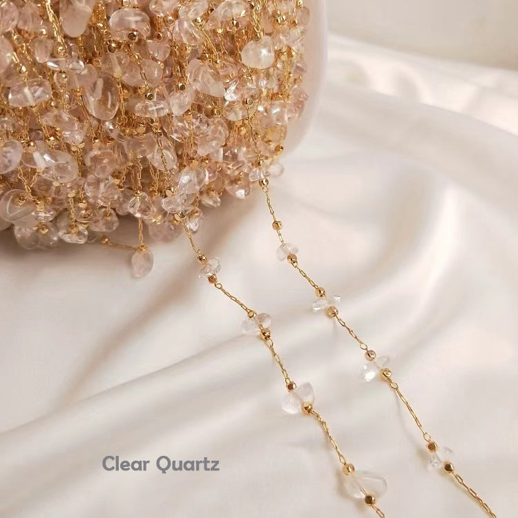 WG1004  Natural Crystal chips and 14K Gold plated Handmade diy Chain