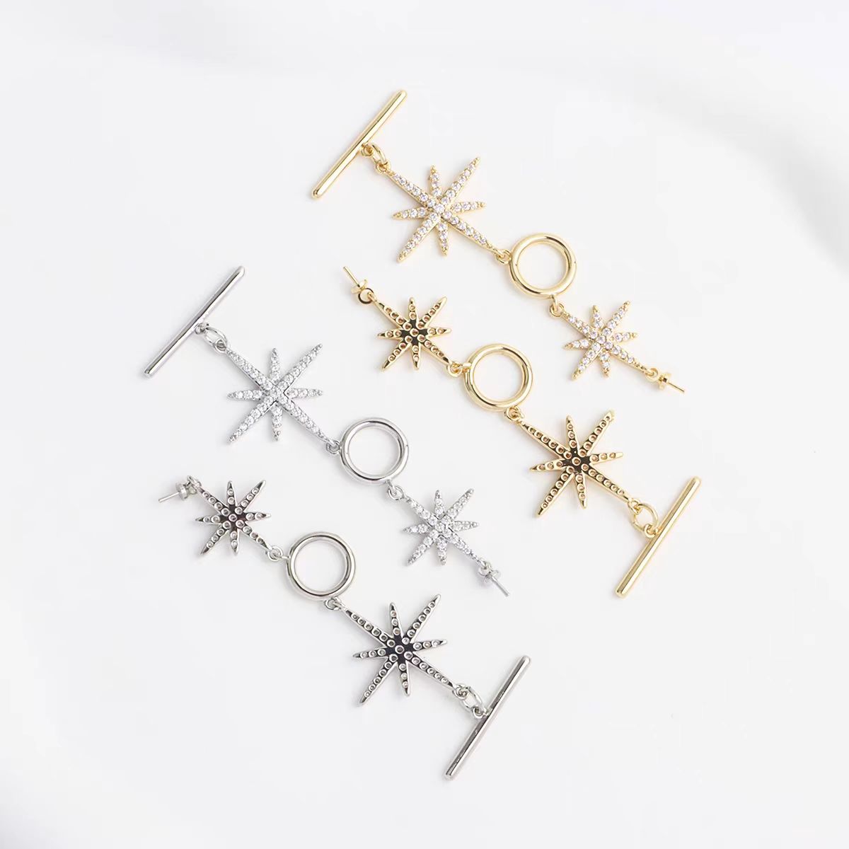 [WG1119]   Snowflakes OT Clasp silver and gold crystal