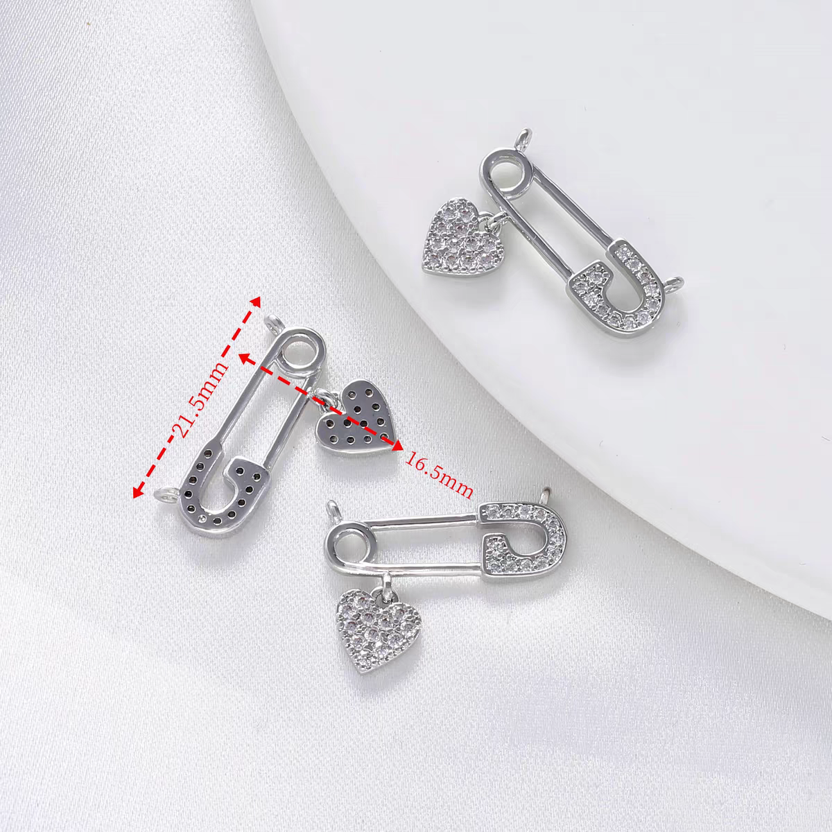 [WG1133] pin heart spacer jewelry charms with two hoops