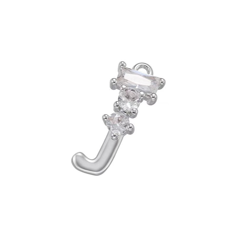 [WG1158] Letter spacer charm pendant with white zircon for jewelry diy