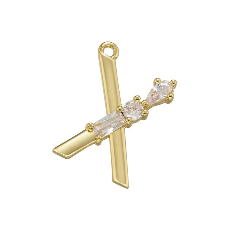 [WG1158] Letter spacer charm pendant with white zircon for jewelry diy