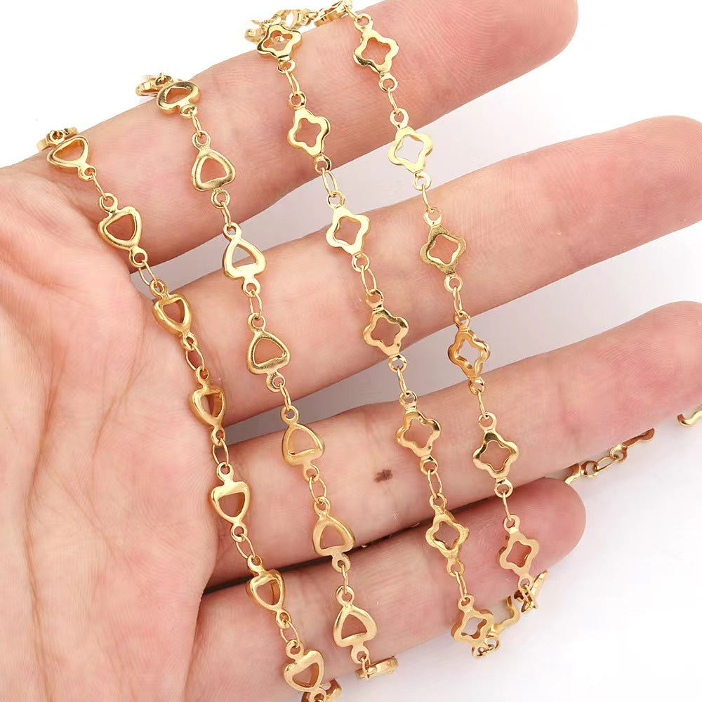 WG01002  Heart and Clover Stainless Steel Bulk  DIY Chain