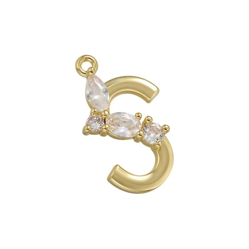 [WG1158] Letter spacer charm pendant with white zircon for jewelry diy