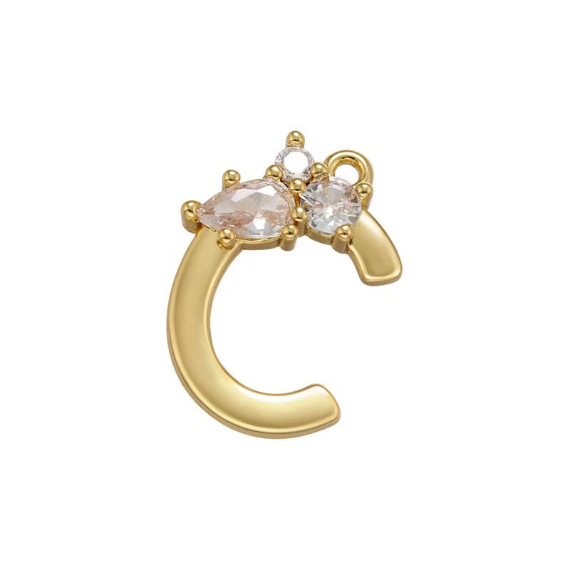 [WG1158] Letter spacer charm pendant with white zircon for jewelry diy
