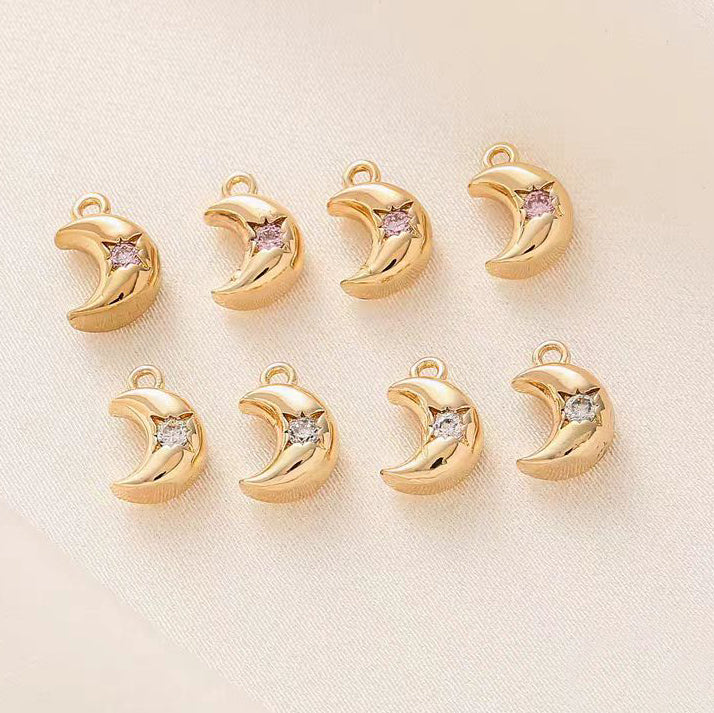 [WG1150] 1pcs/pack Moon Spacer Charm Pendant with white zircon or pink zircon