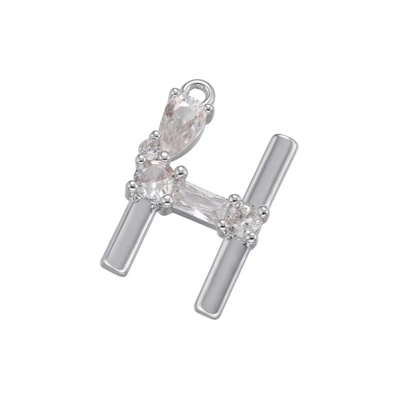 [WG1158] Letter spacer charm pendant with white zircon for jewelry diy