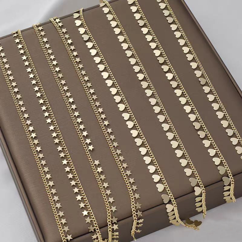 [WG1140] 1M Heart and Star Chain-Vacuum Plating Waterproof Jewelry DIY chain