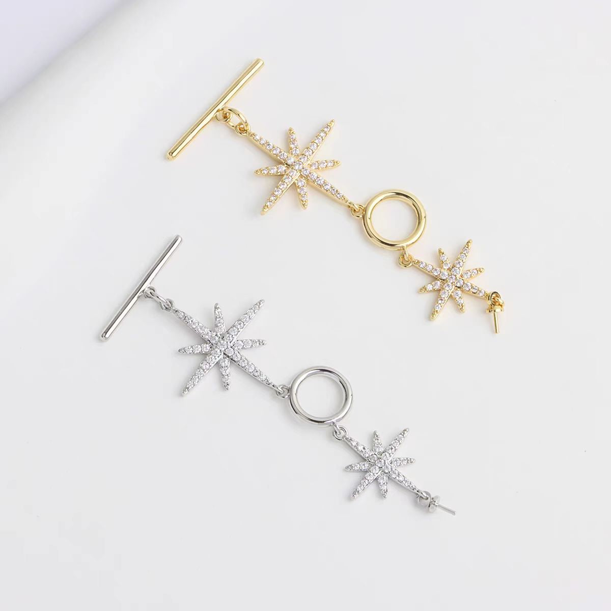 [WG1119]   Snowflakes OT Clasp silver and gold crystal