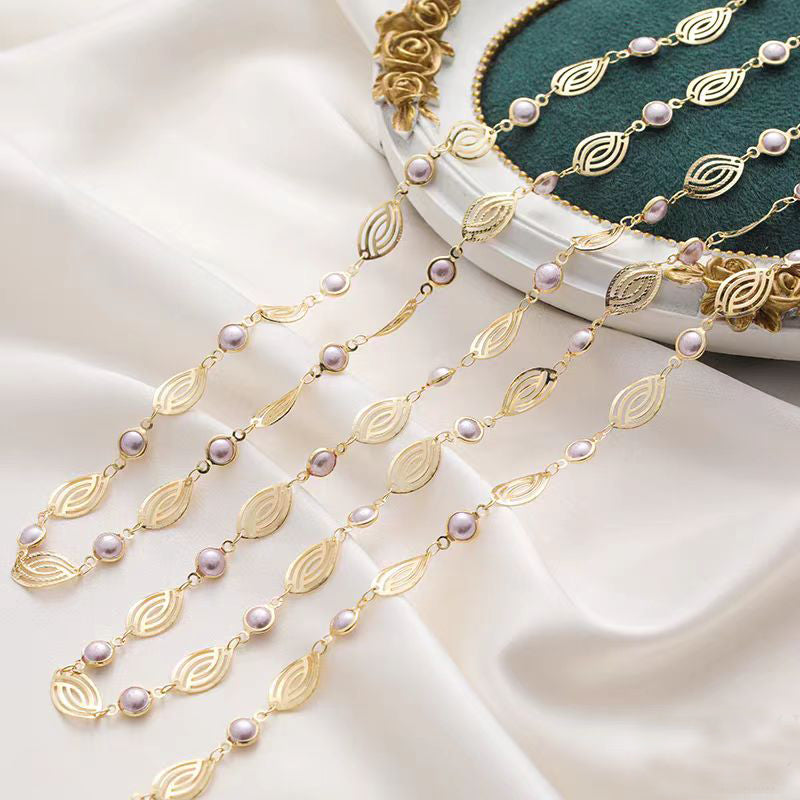 [WG1142] 1M Leaf and pearl Chain-Vacuum Plating waterproof Jewelry DIY Chain