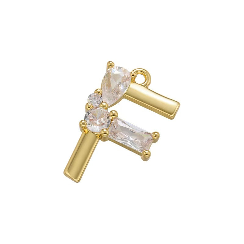 [WG1158] Letter spacer charm pendant with white zircon for jewelry diy