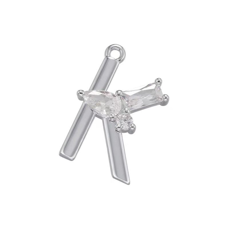 [WG1158] Letter spacer charm pendant with white zircon for jewelry diy