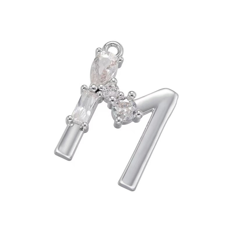 [WG1158] Letter spacer charm pendant with white zircon for jewelry diy