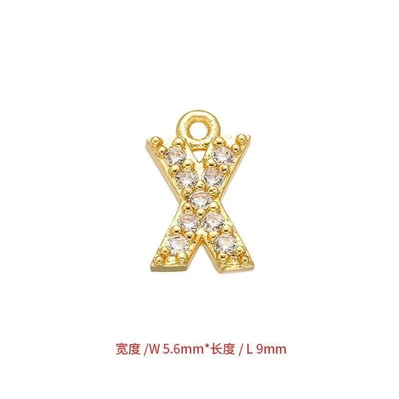 [WG1159] Letter spacer charm pendant with white zircon silver or gold for jewelry diy