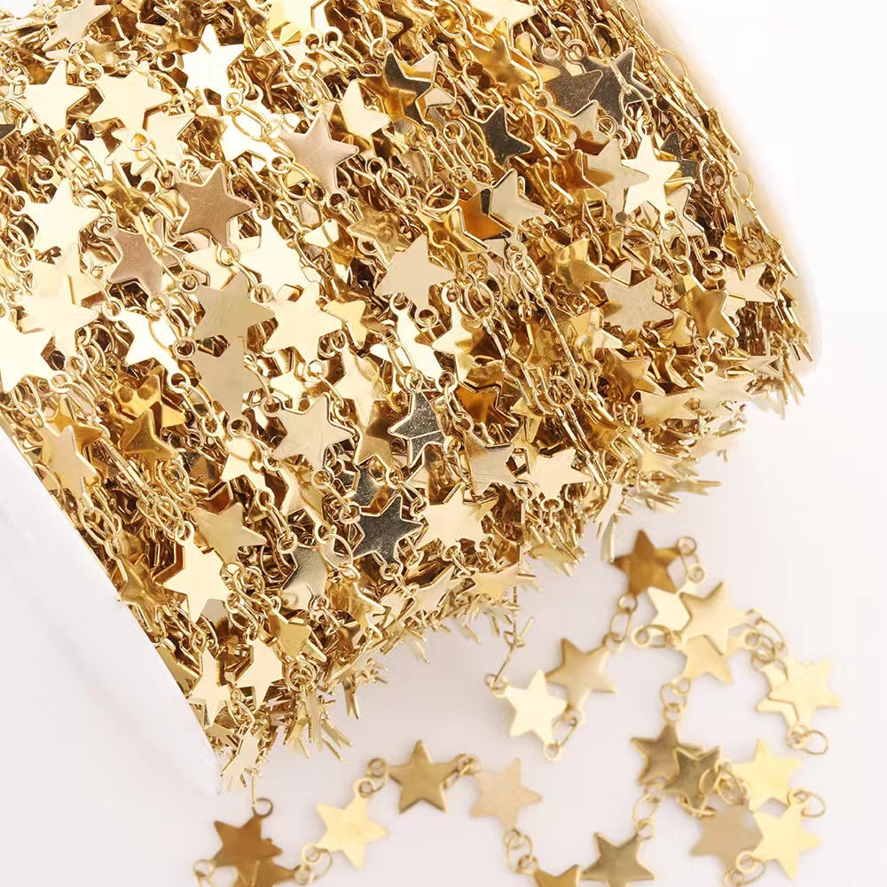 WG1026  Heart Star  Sun flower Coffee bean Round disk chain-Vacuum Plating Waterproof Stainless steel chain